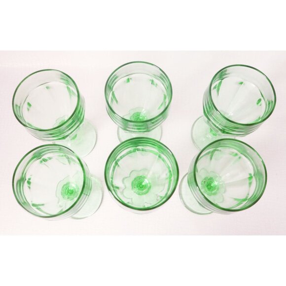 6 Vintage Libbey Duratuff Gibraltar Water Goblets Spanish Green Barware - Picture 5 of 5